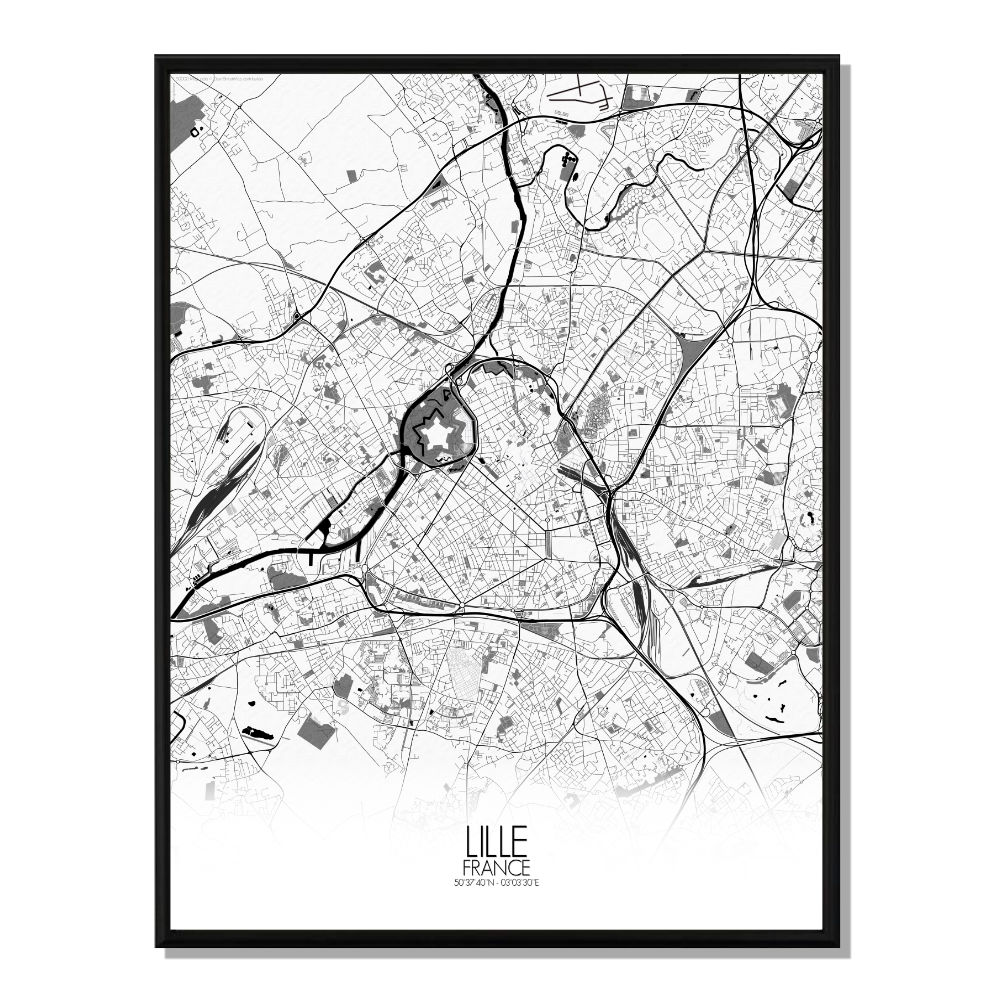 Lille carte ville city map n&b