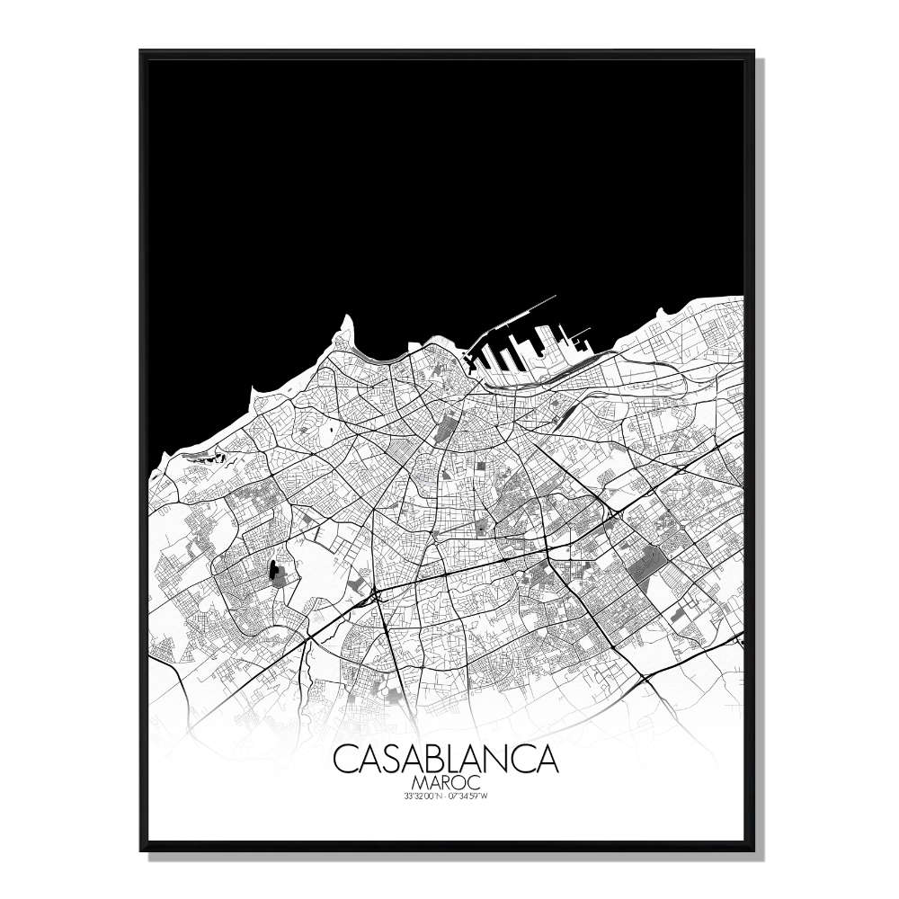 Casablanca carte ville city map n&b