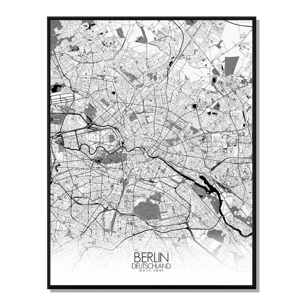 Berlin carte ville city map n&b