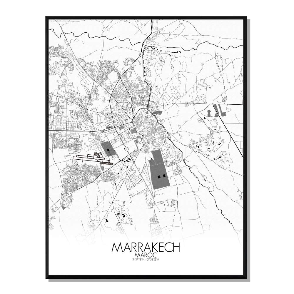 Marrakech carte ville city map n&b