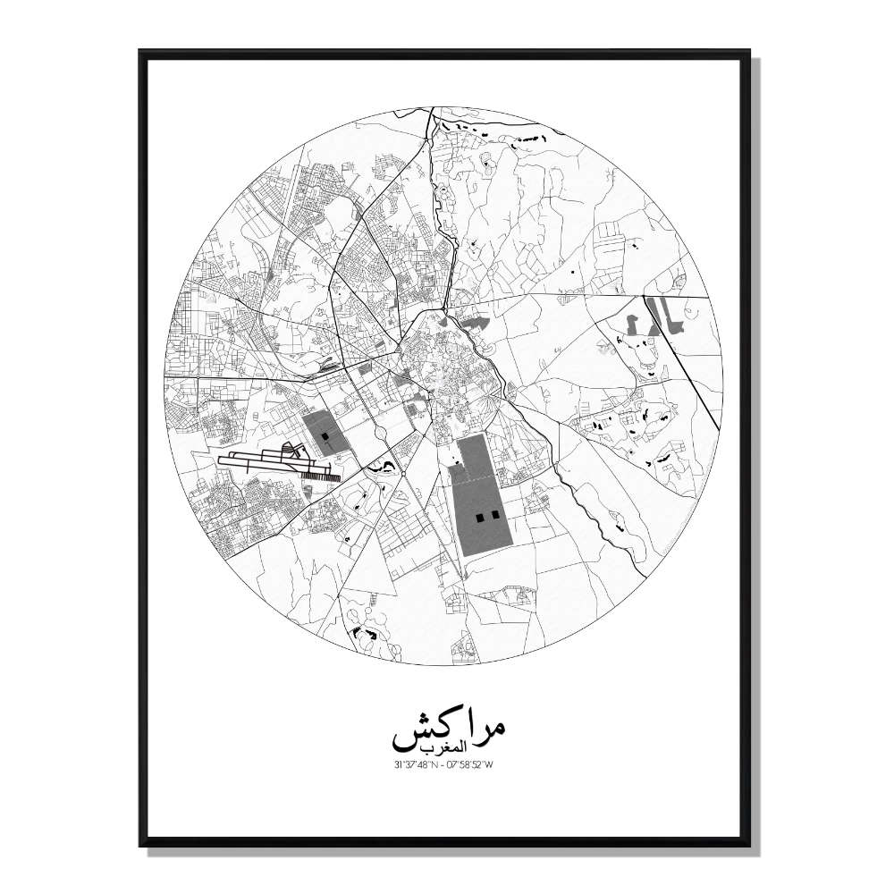 Marrakech carte ville city map rond