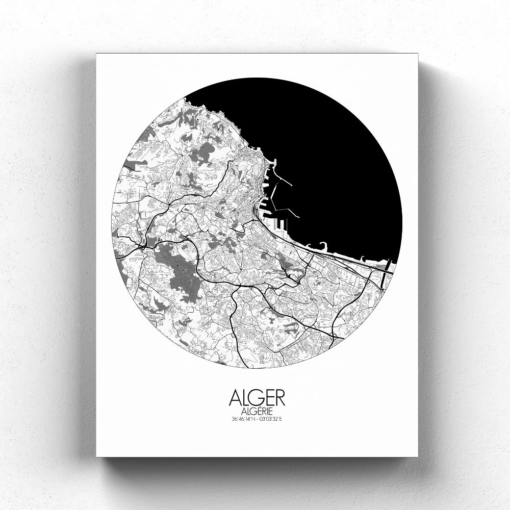 Alger sur toile city map rond