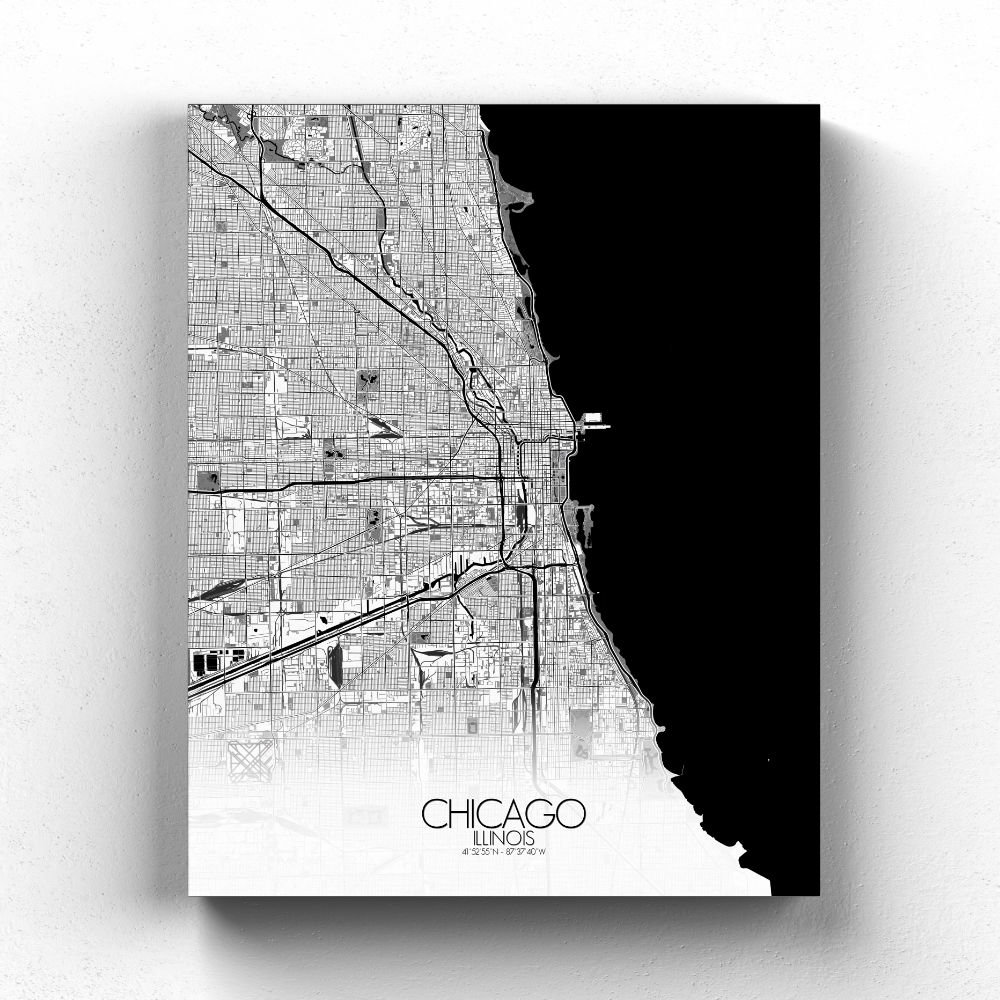 Chicago sur toile city map n&b