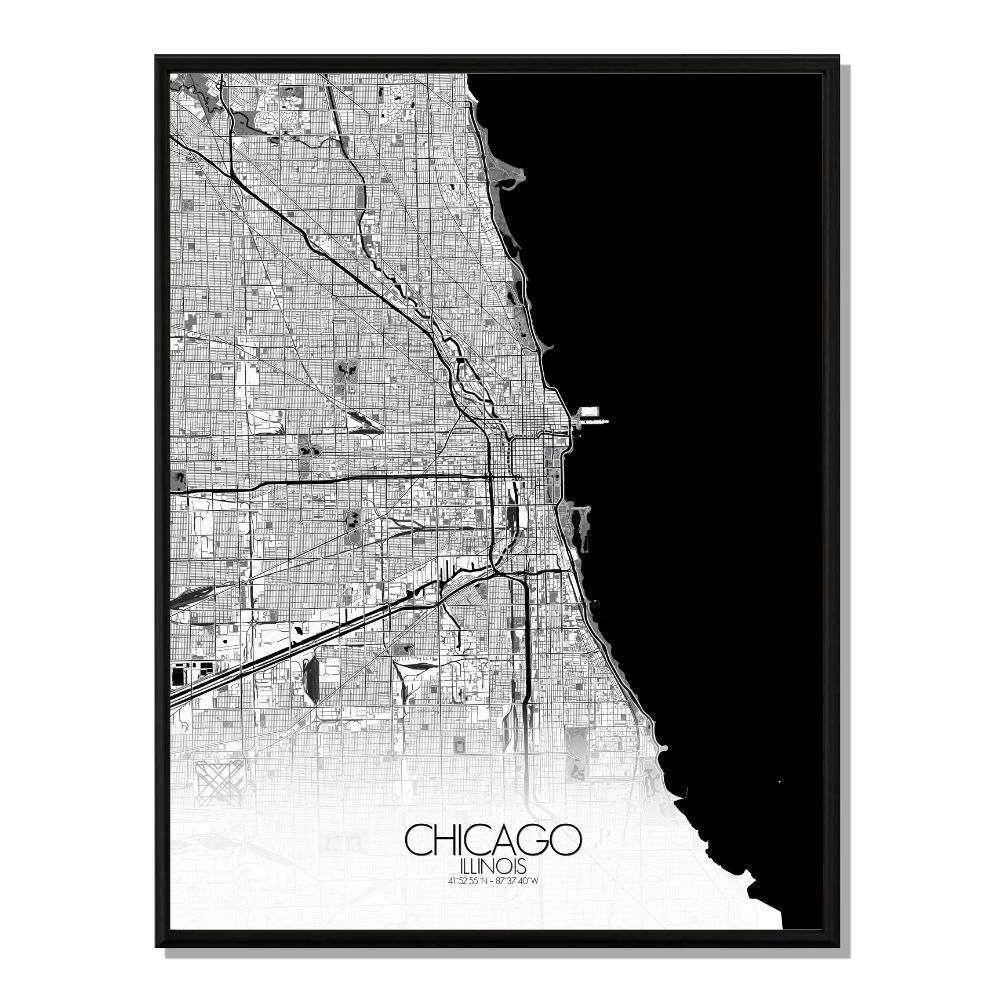 Chicago carte ville city map n&b