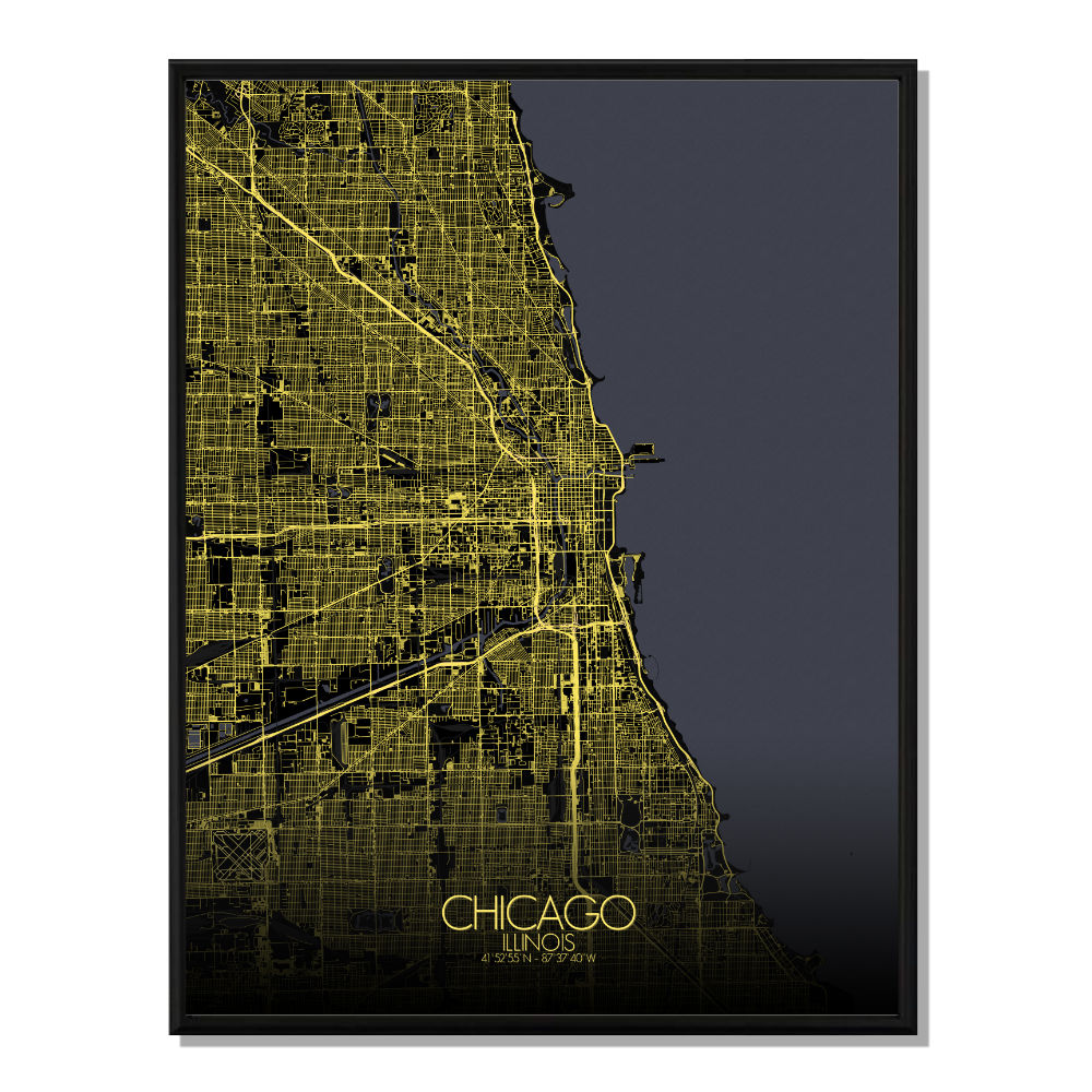 Chicago carte ville city map nuit