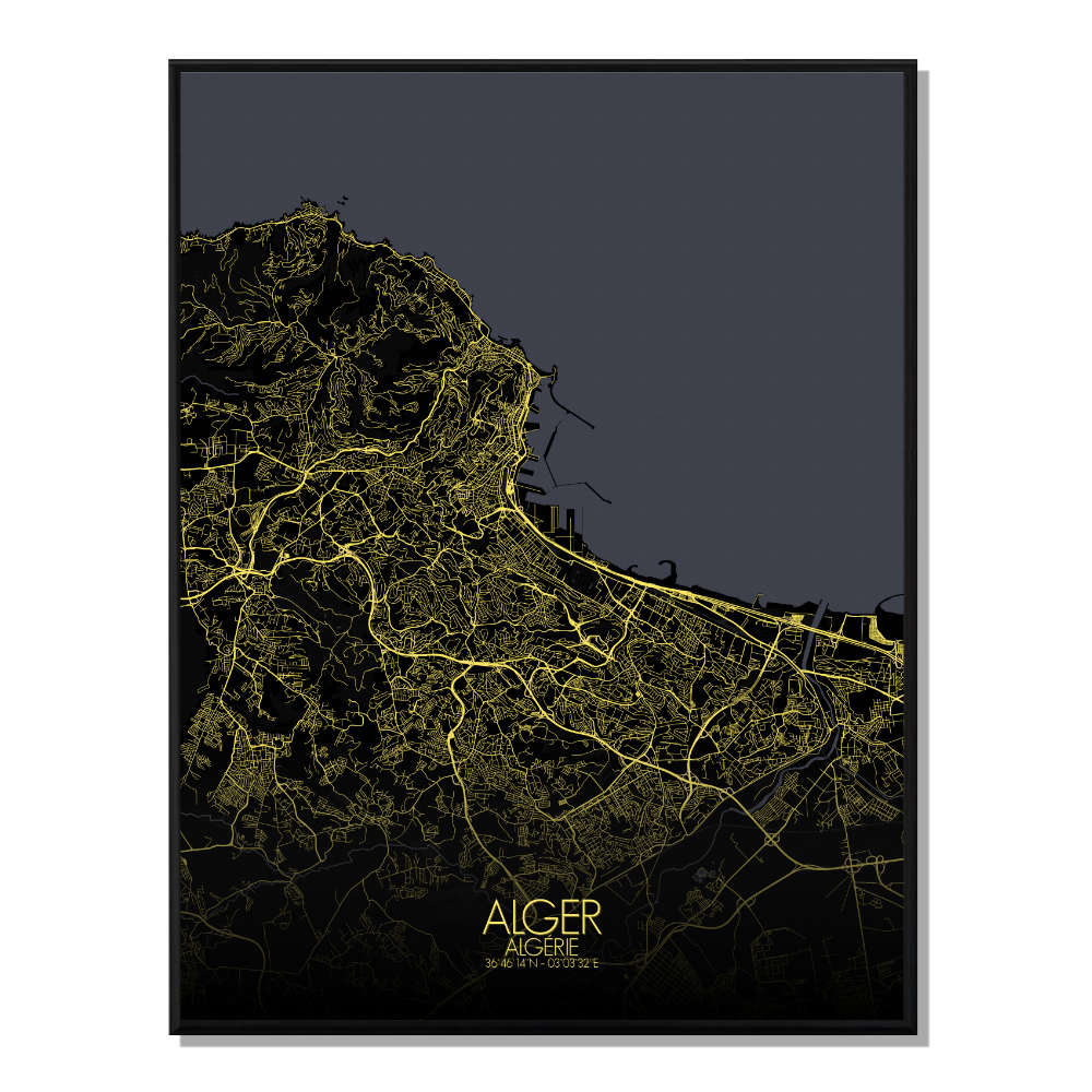 Alger carte ville city map nuit