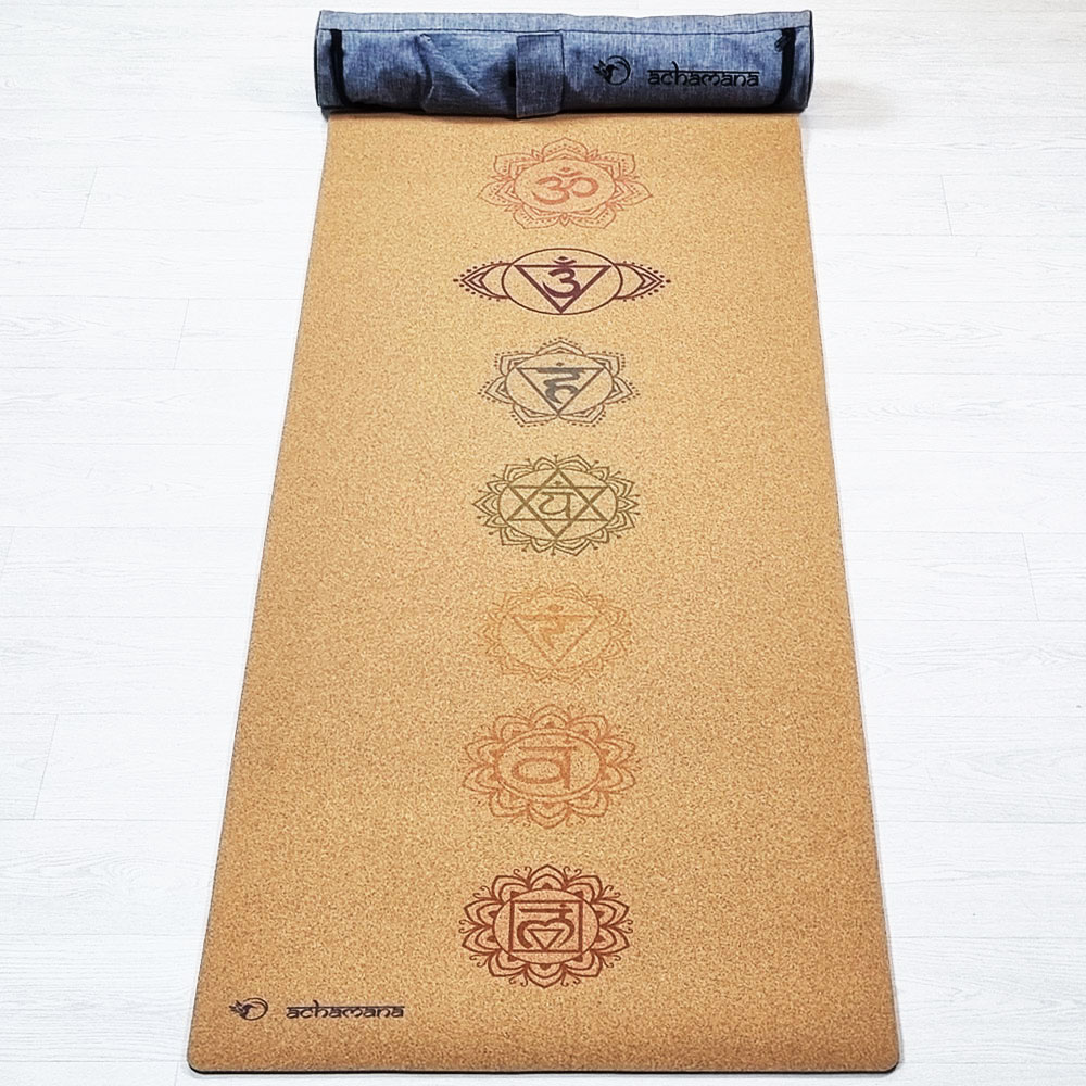 Tapis de yoga liège 7 chakras + sac