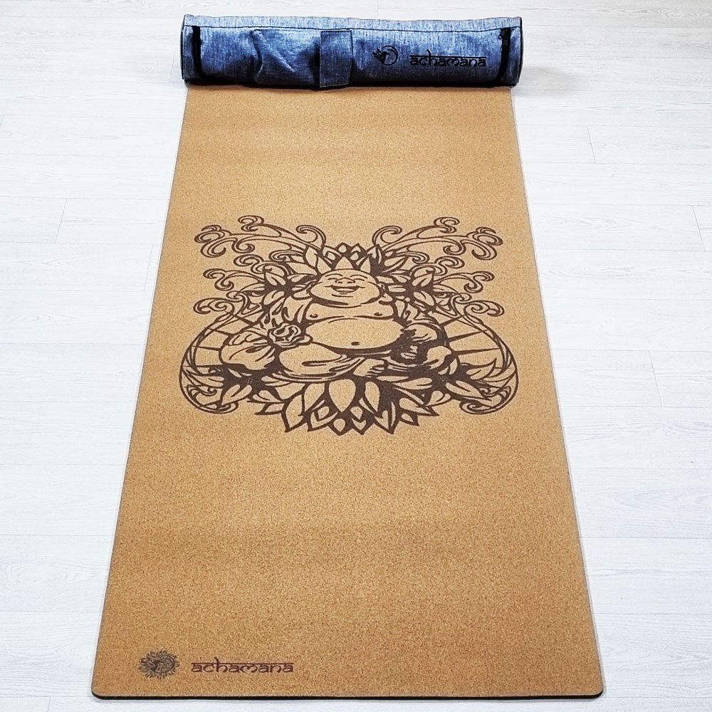 Tapis yoga liège bouddha rieur + sac