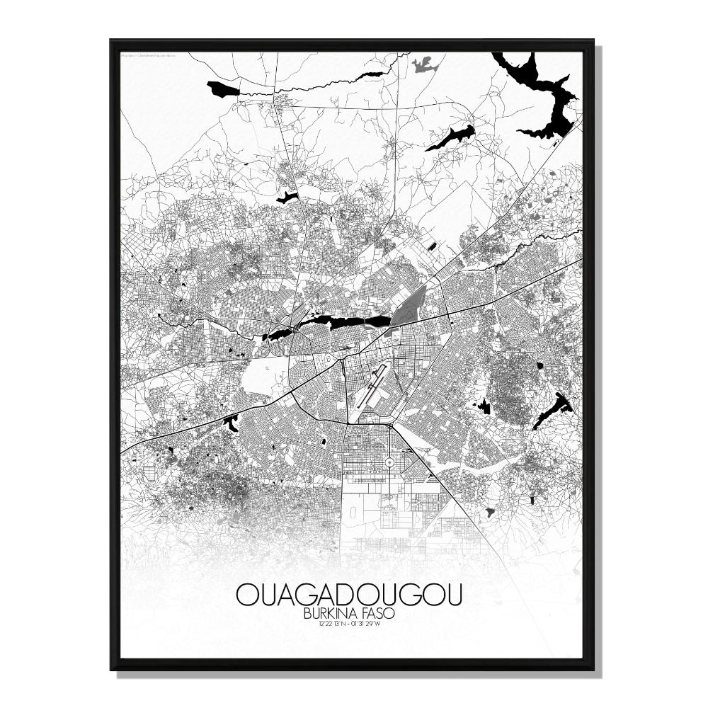 Ouagadougou carte ville city map n&b