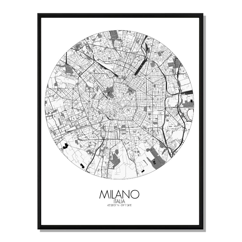 Milan carte ville city map rond
