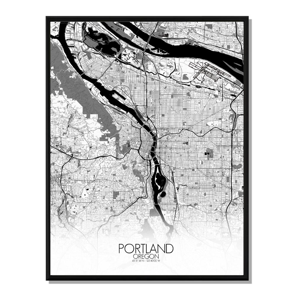 Portland carte ville city map n&b