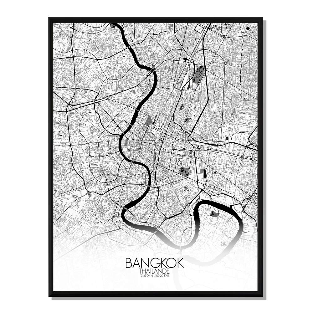 Bangkok carte ville city map n&b
