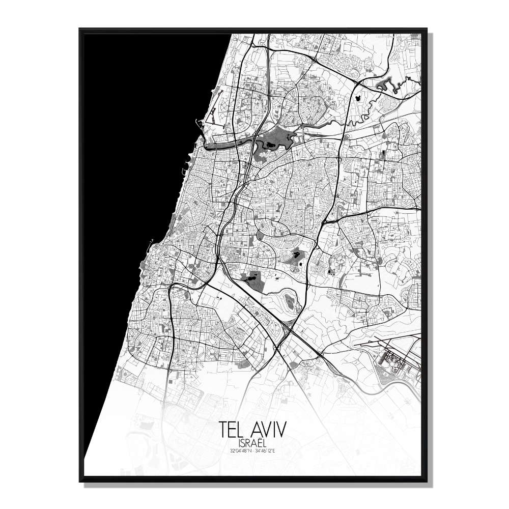 Tel aviv carte ville city map n&b