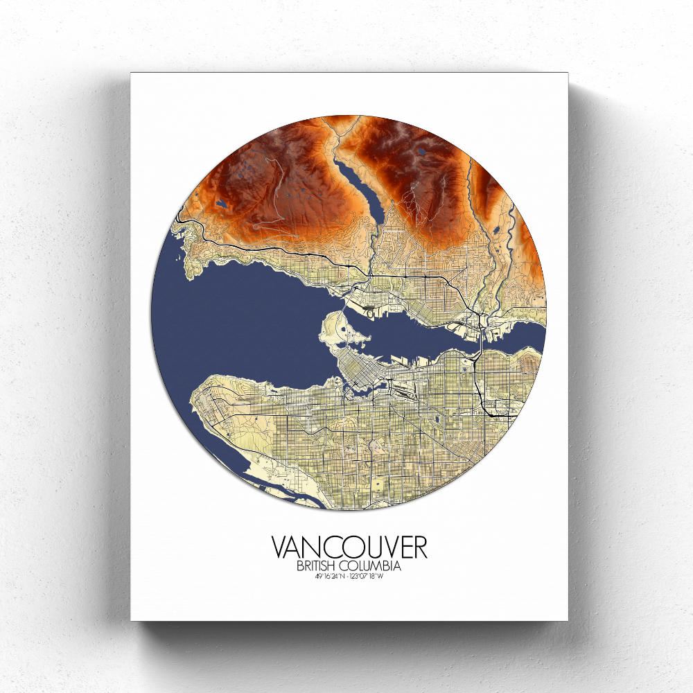 Vancouver sur toile carte relief rond