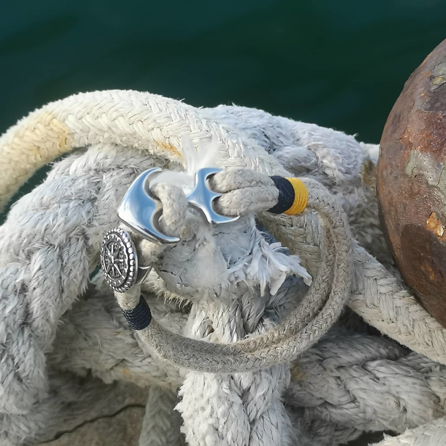 Bracelet chanvre ancre et bouton