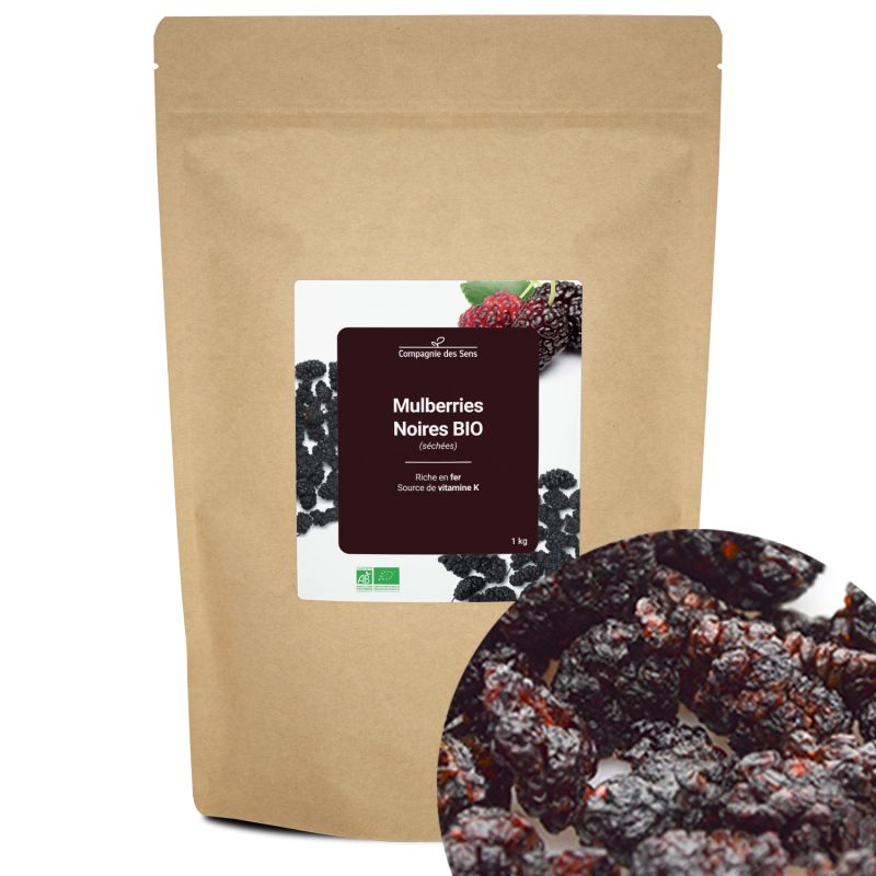 Mulberries noires bio (séchées)  - 1kg