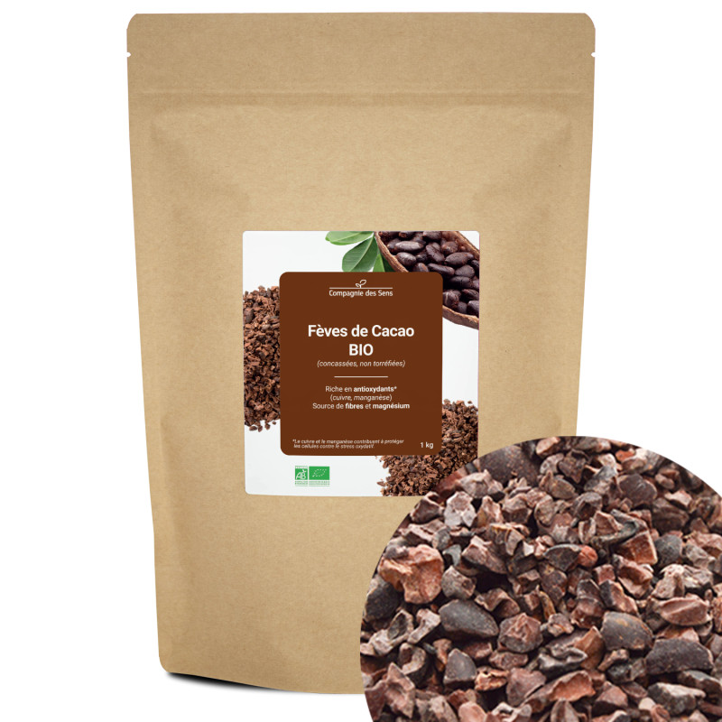 Fèves de cacao bio (concassées, non torr
