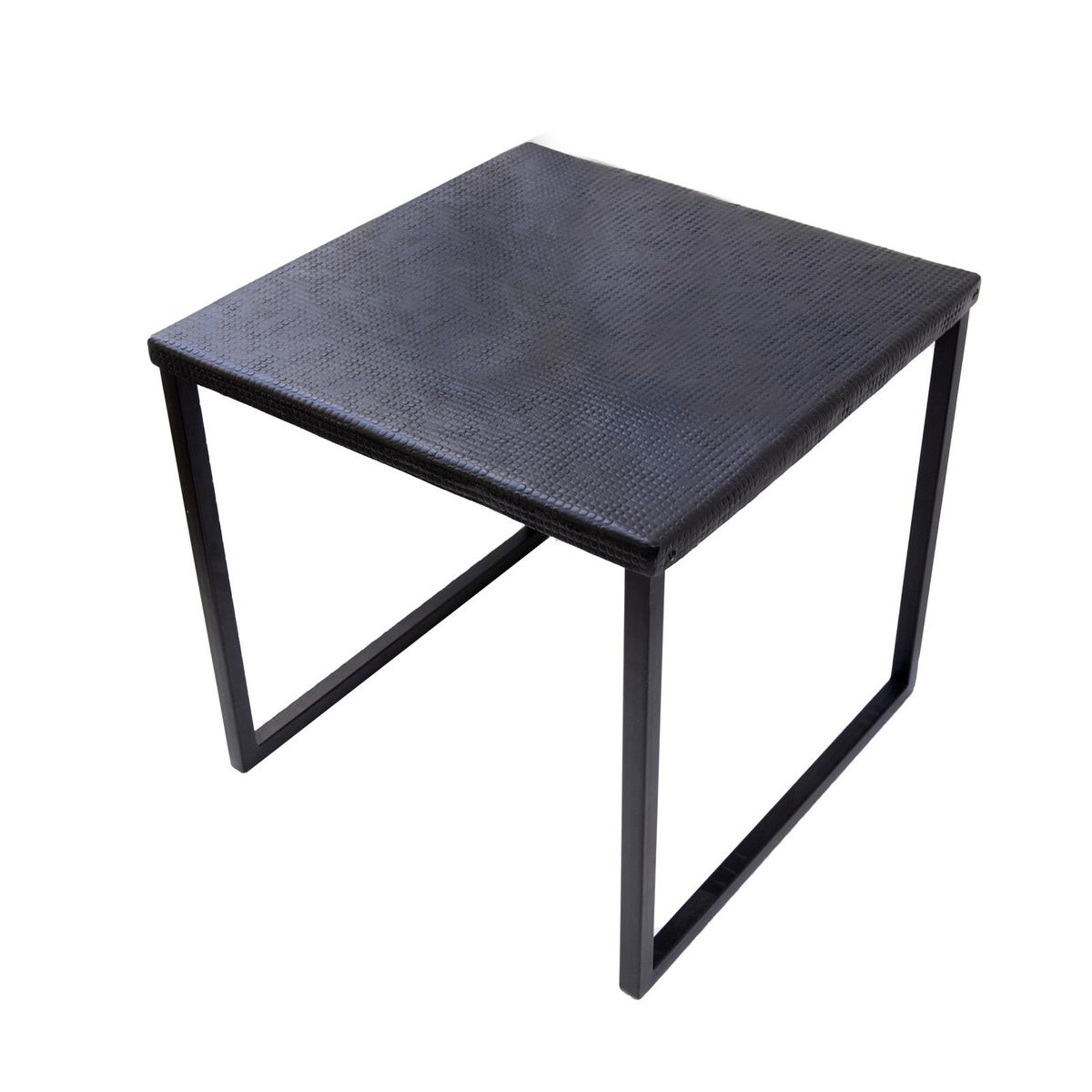 Table basse carrée en métal noir à moti