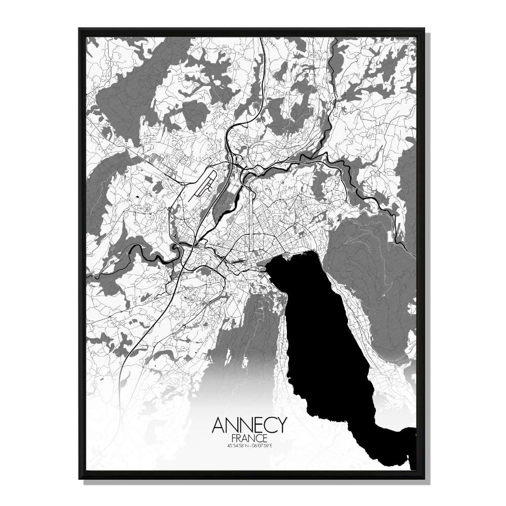 Annecy carte ville  city map n&b