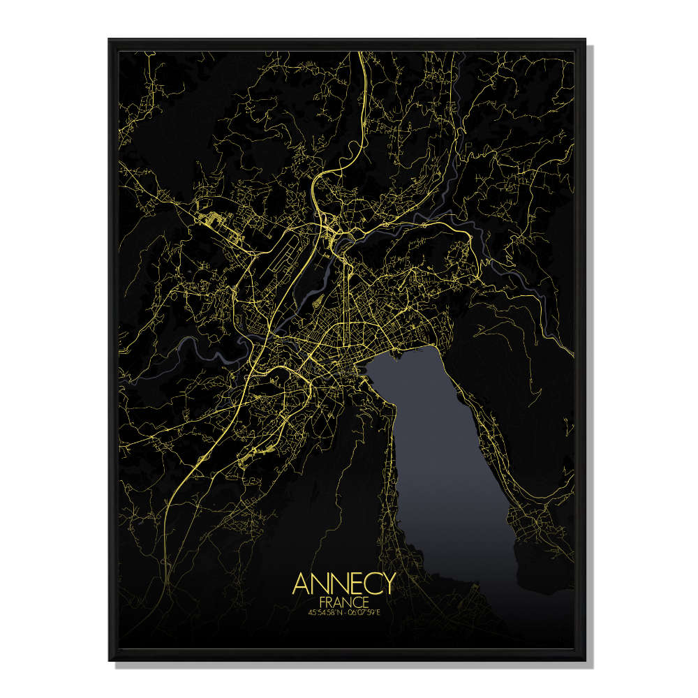 Annecy carte ville  city map nuit