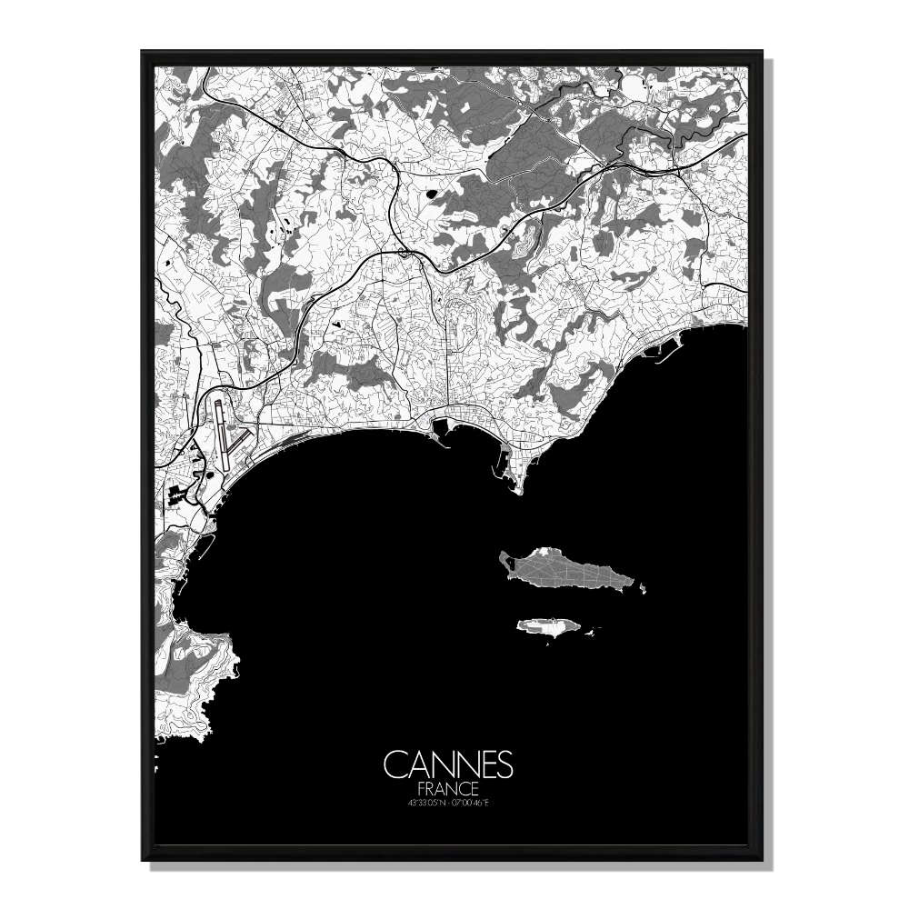 Cannes carte ville  city map n&b
