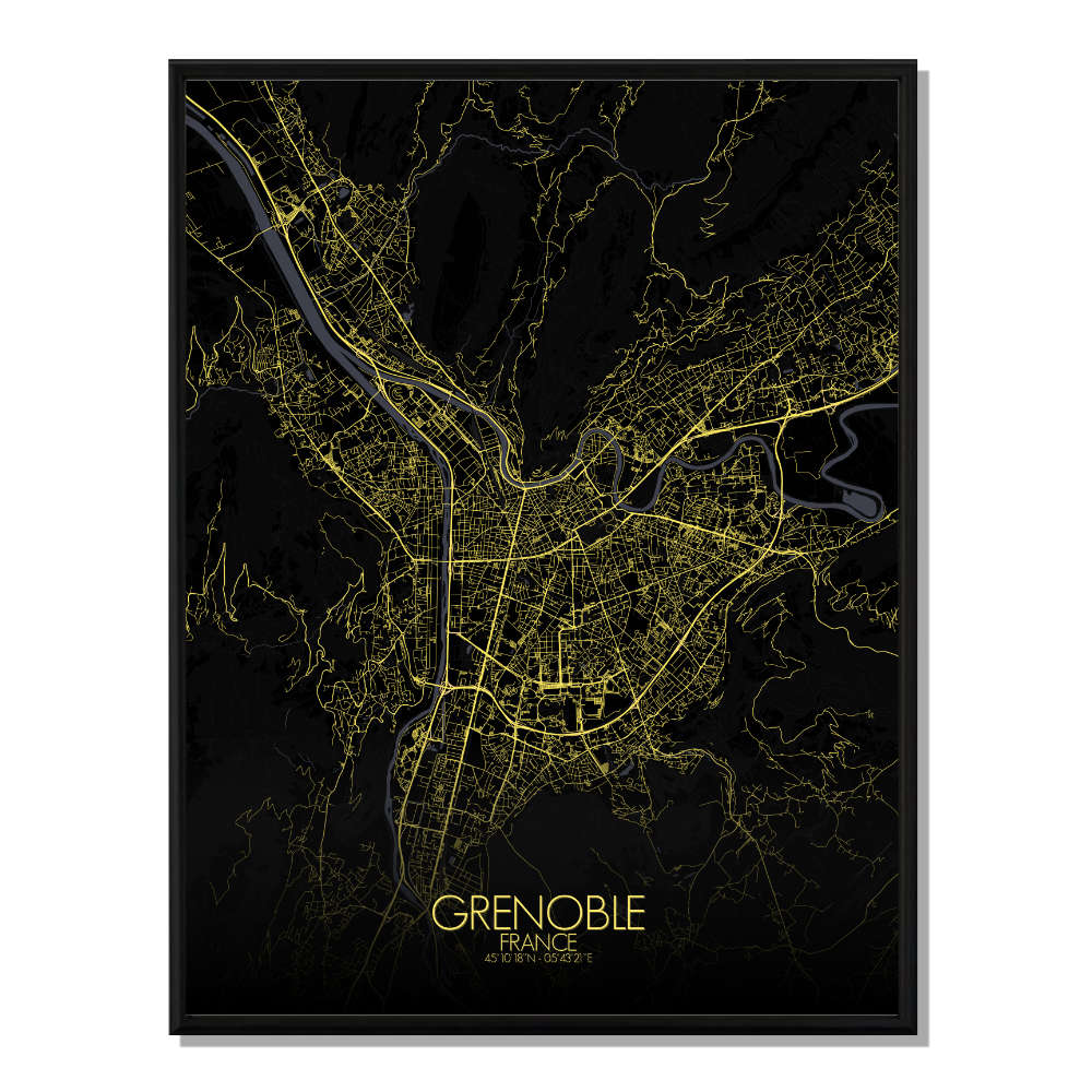 Grenoble carte ville  city map nuit