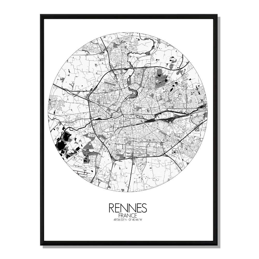 Rennes carte ville  city map rond