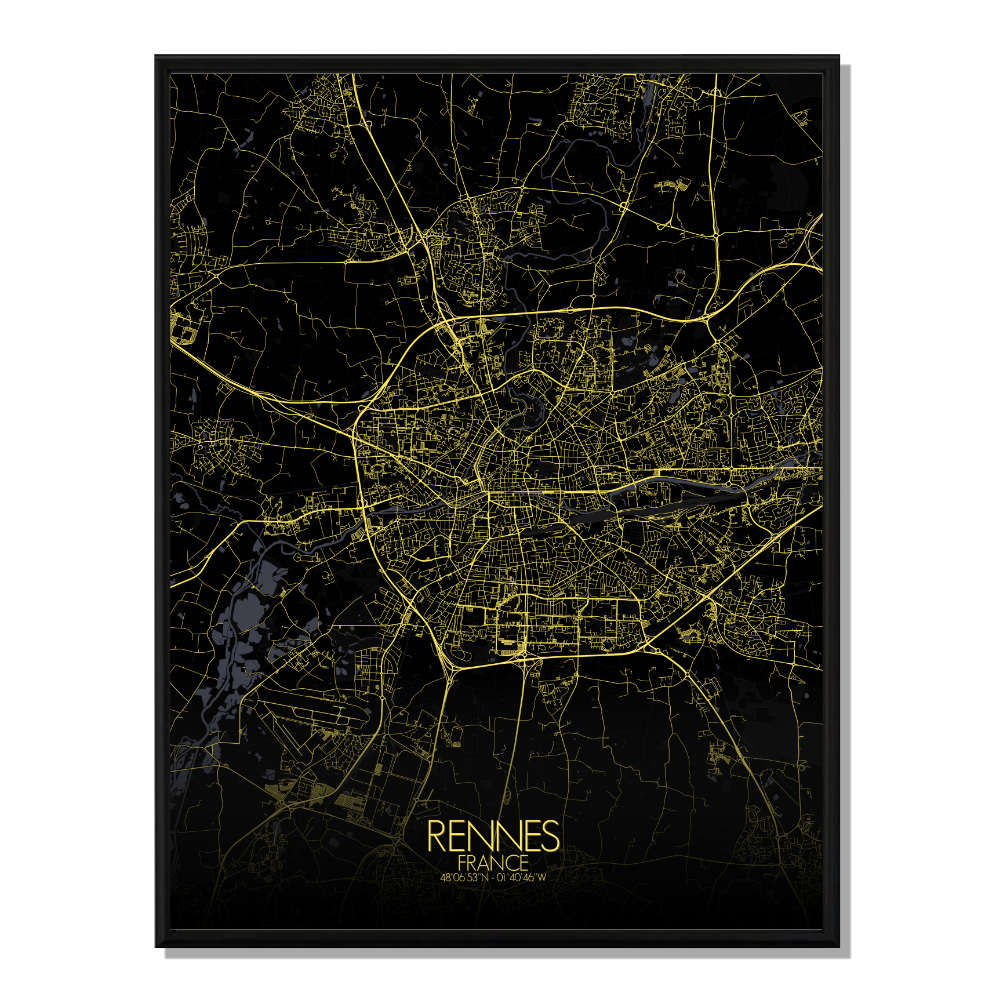 Rennes carte ville  city map nuit