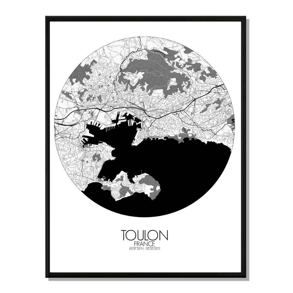 Toulon carte ville  city map rond