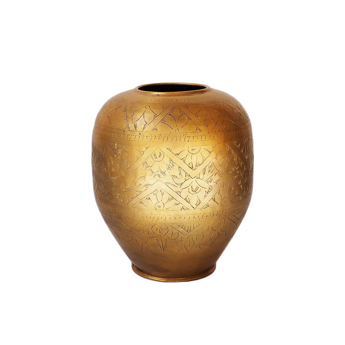 Vase en aluminium motifs gravés doré h2