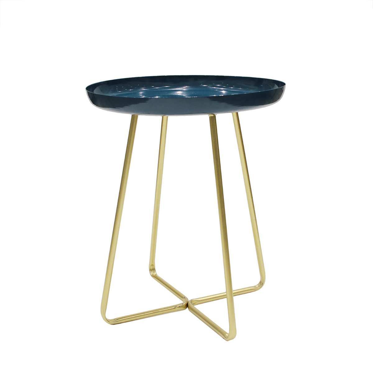 Table d'appoint plateau rond glossy bleu