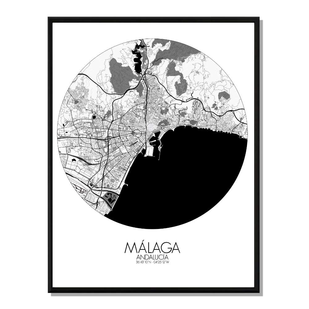 Malaga carte ville city map rond