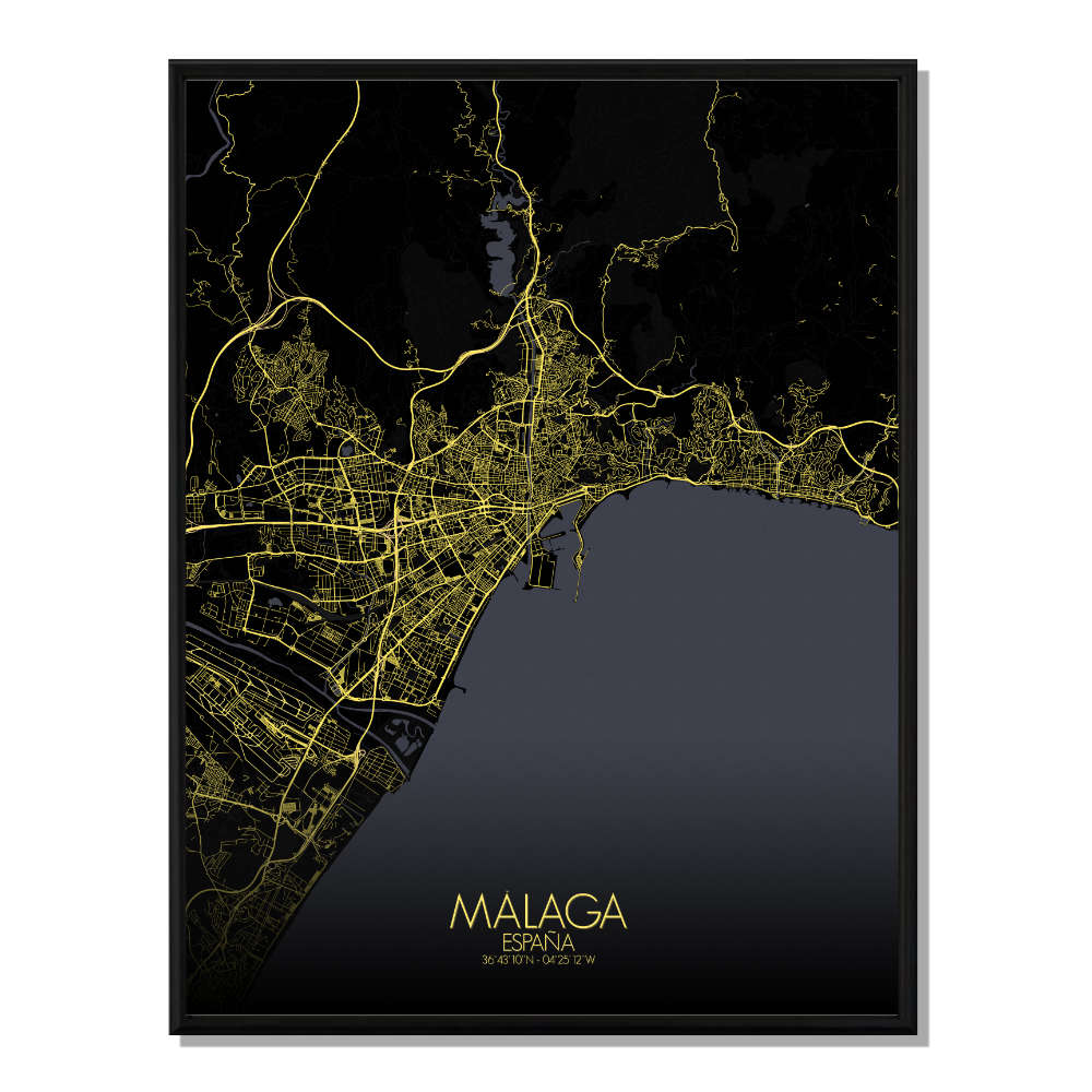 Malaga carte ville city map nuit