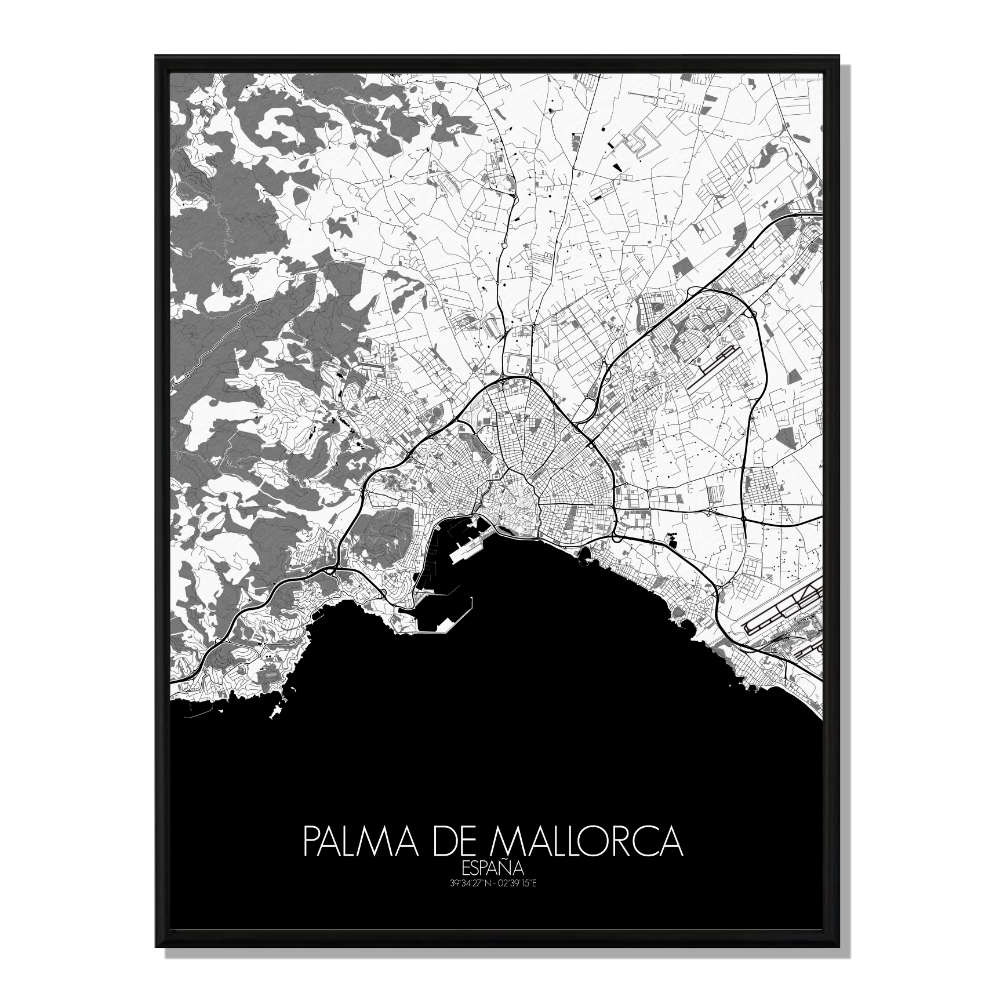 Palma carte ville city map n&b
