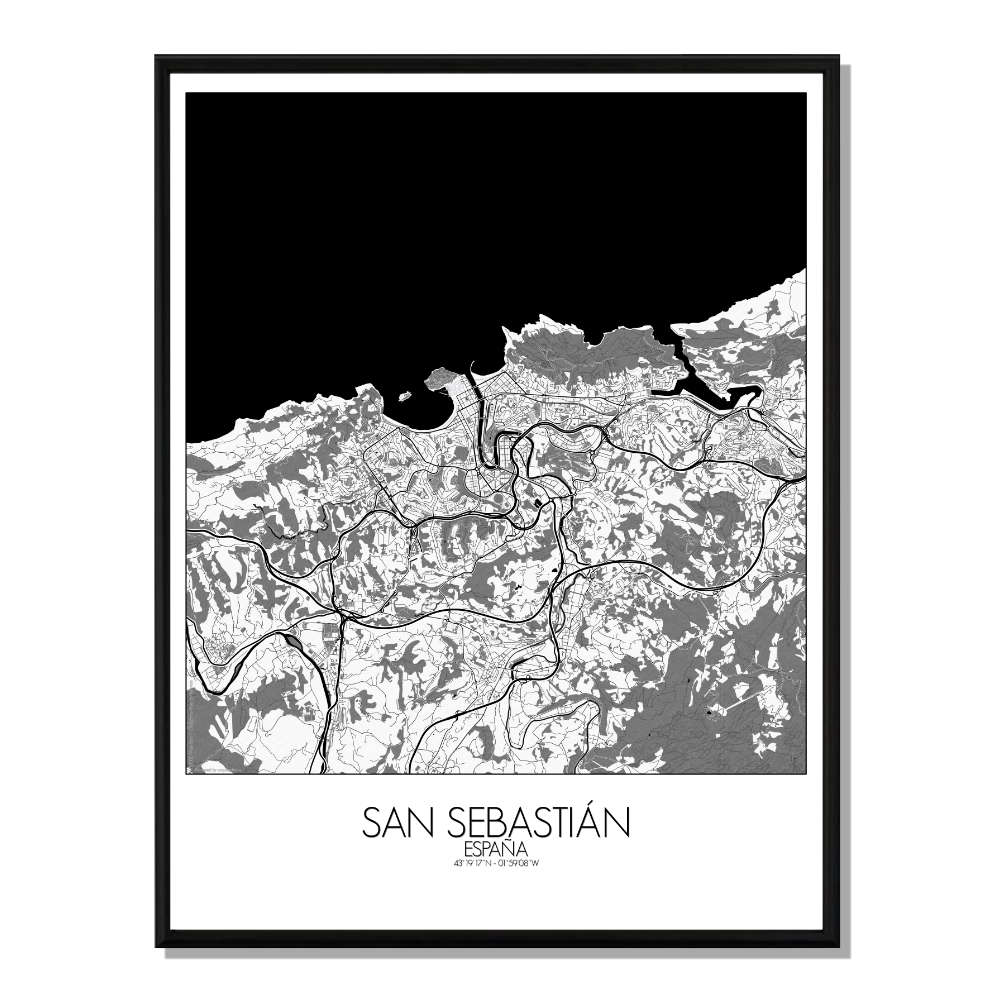 San sebastian - carte city map n&b
