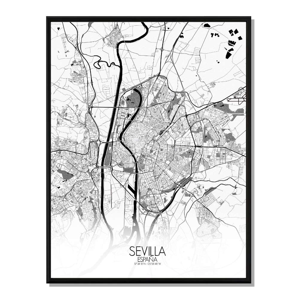 Seville carte ville city map n&b