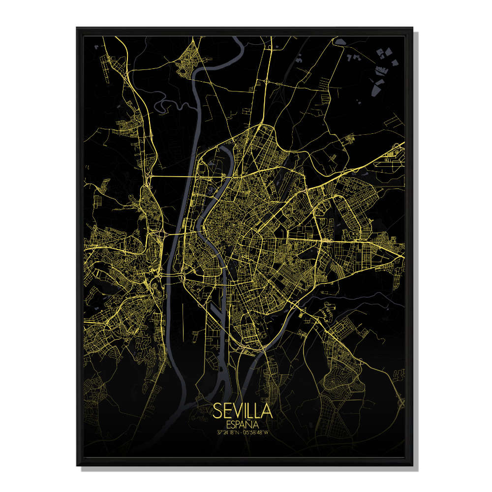 Seville carte ville city map nuit