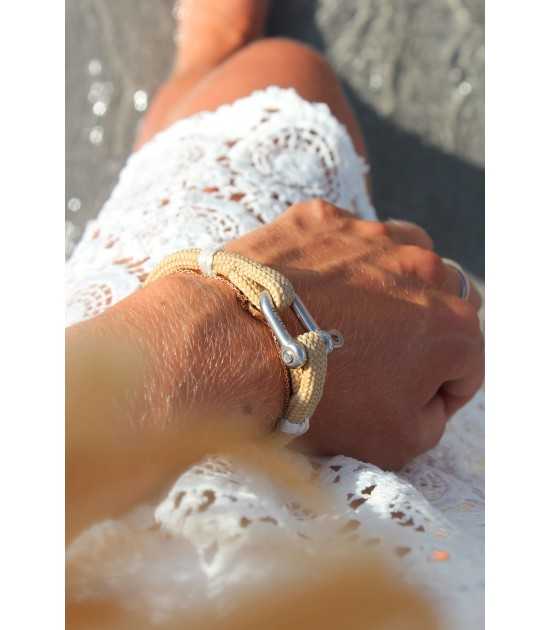 Bracelet marin cordage beige-blanc M