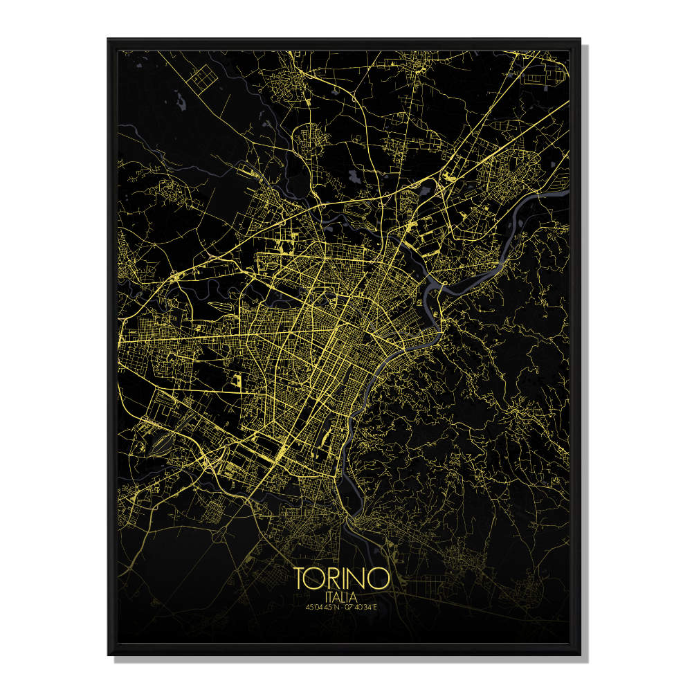 Turin carte ville city map nuit