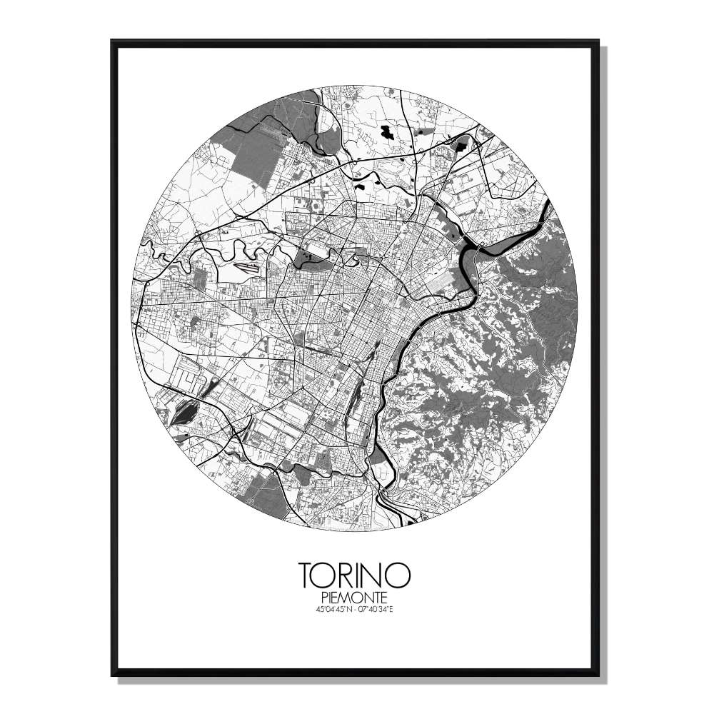 Turin carte ville city map rond
