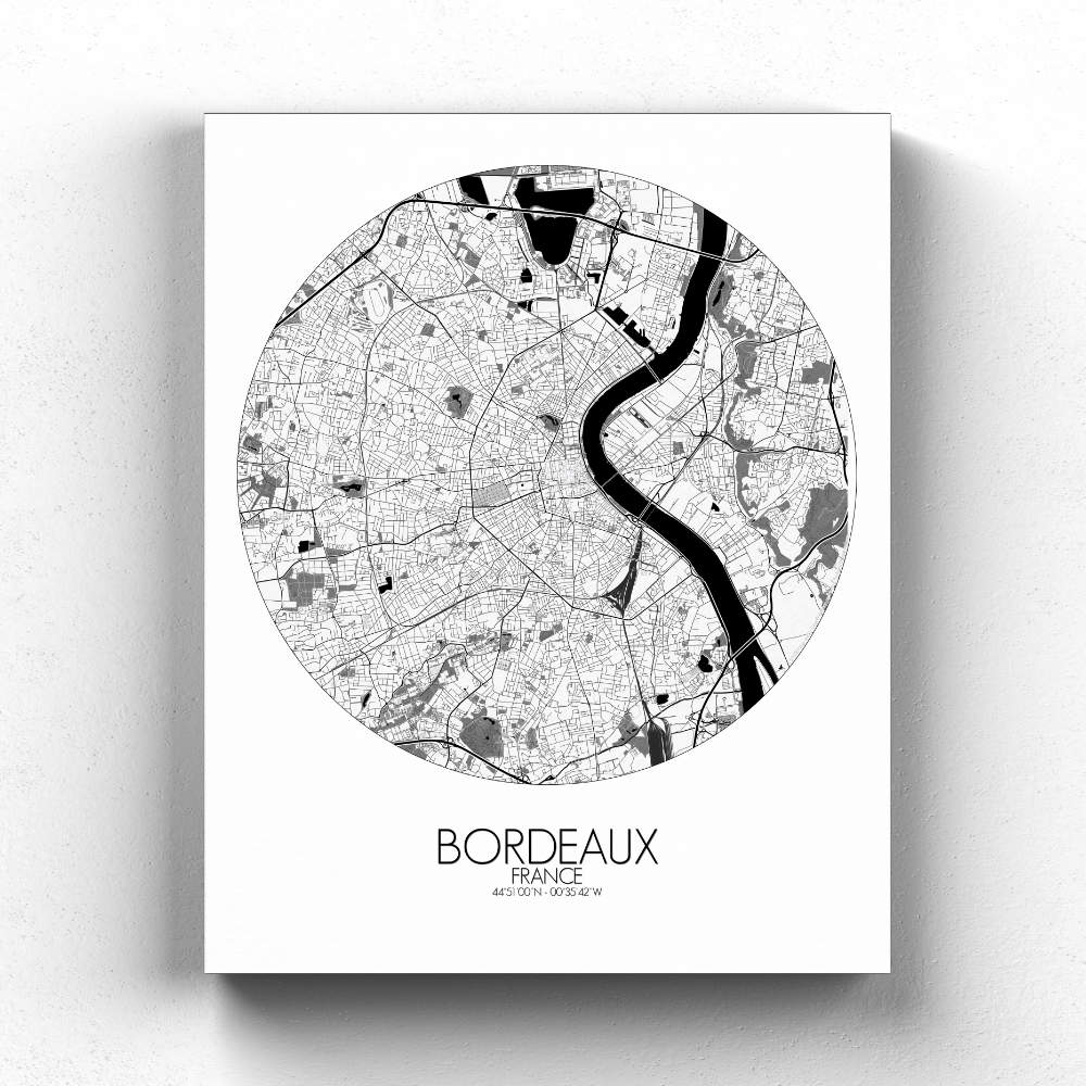Bordeaux sur toile city map rond