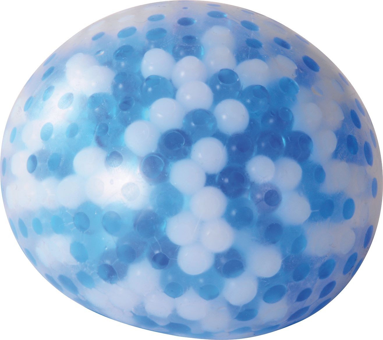 Balle souple perles bleues et blanches