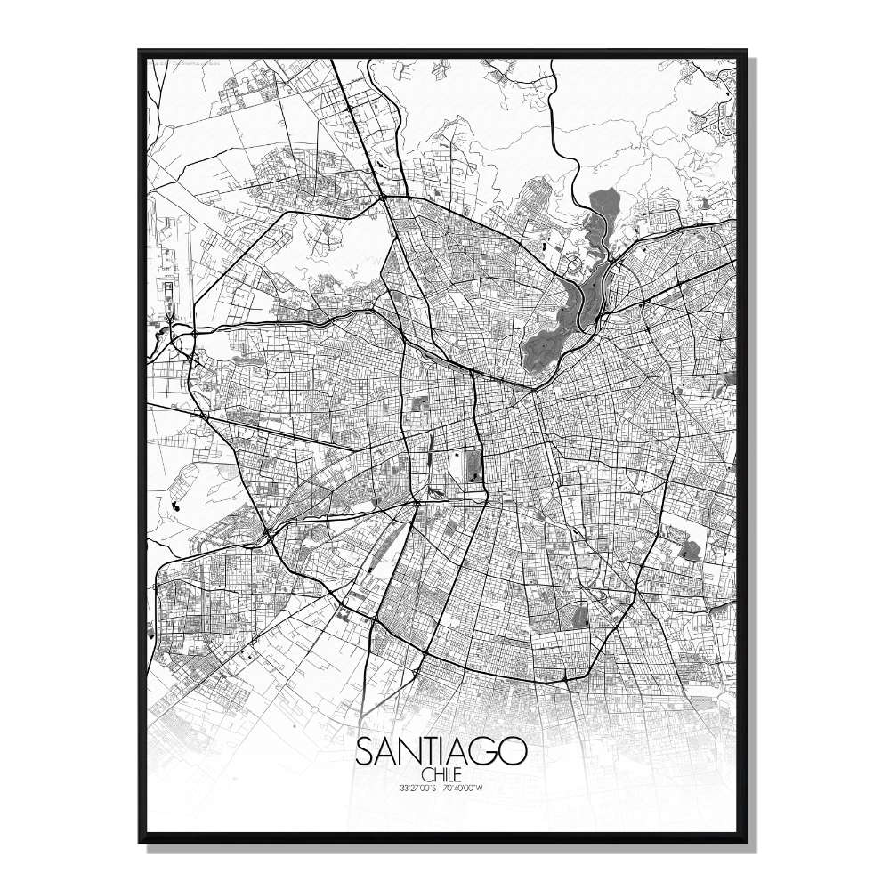 Santiago carte ville city map n&b