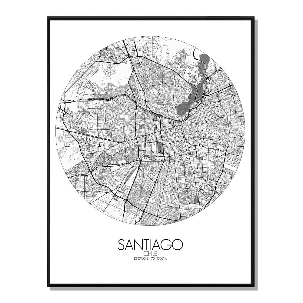 Santiago carte ville city map rond
