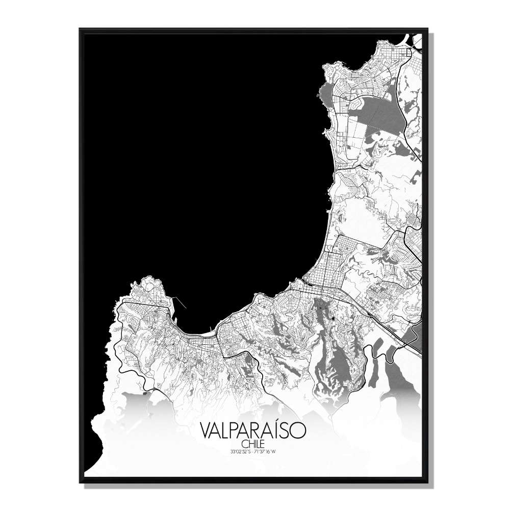 Valparaiso carte ville city map n&b