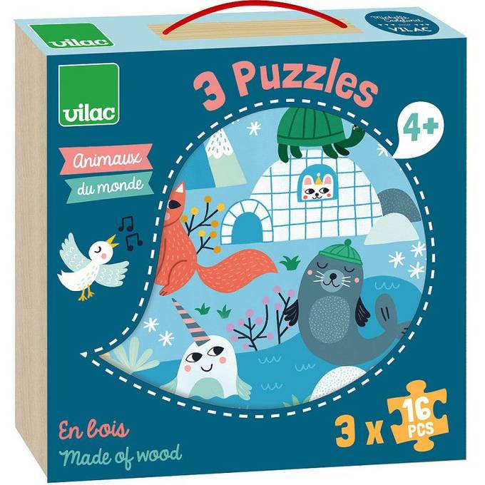 3 puzzles animaux du monde