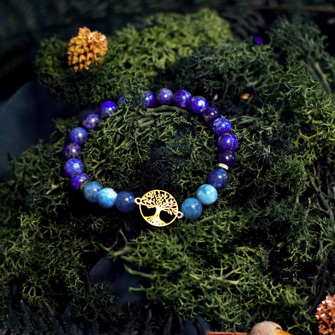 Bracelet lapis-lazuli apatite charm