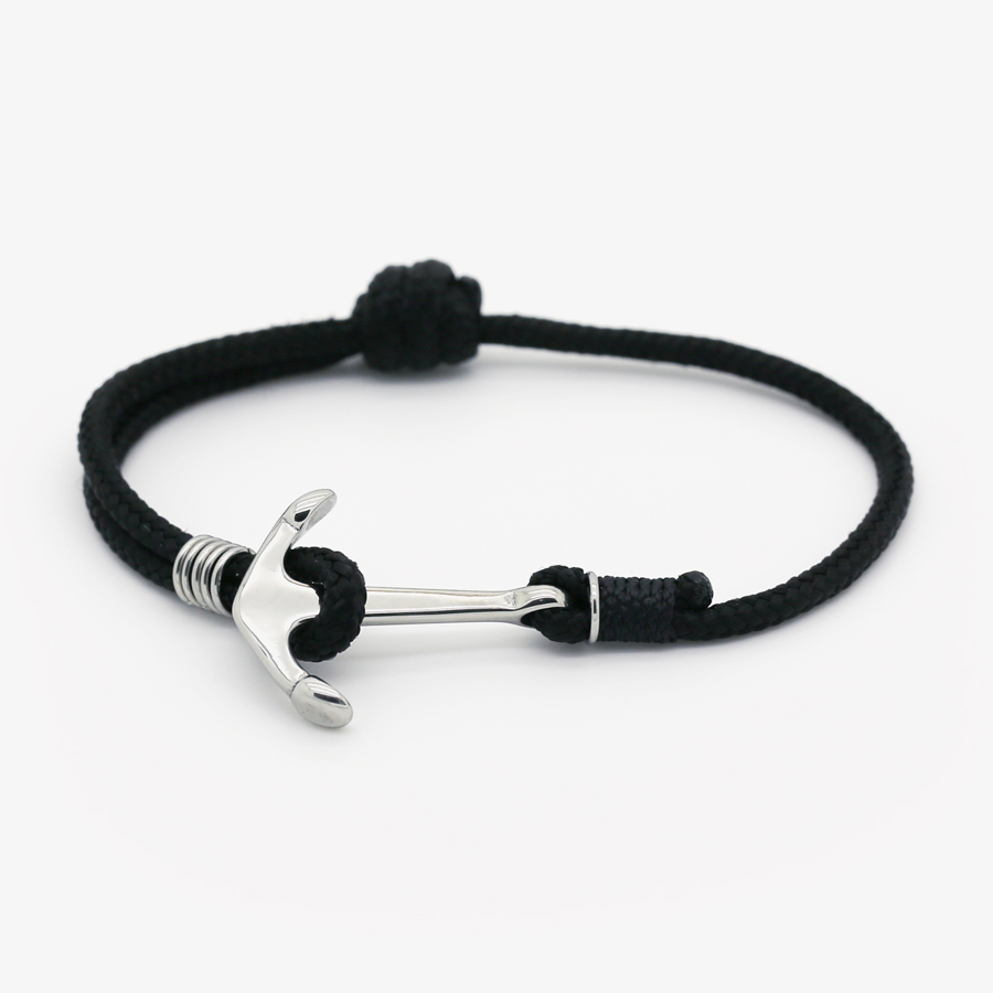 Bracelet corde ancre - noir - bretagne