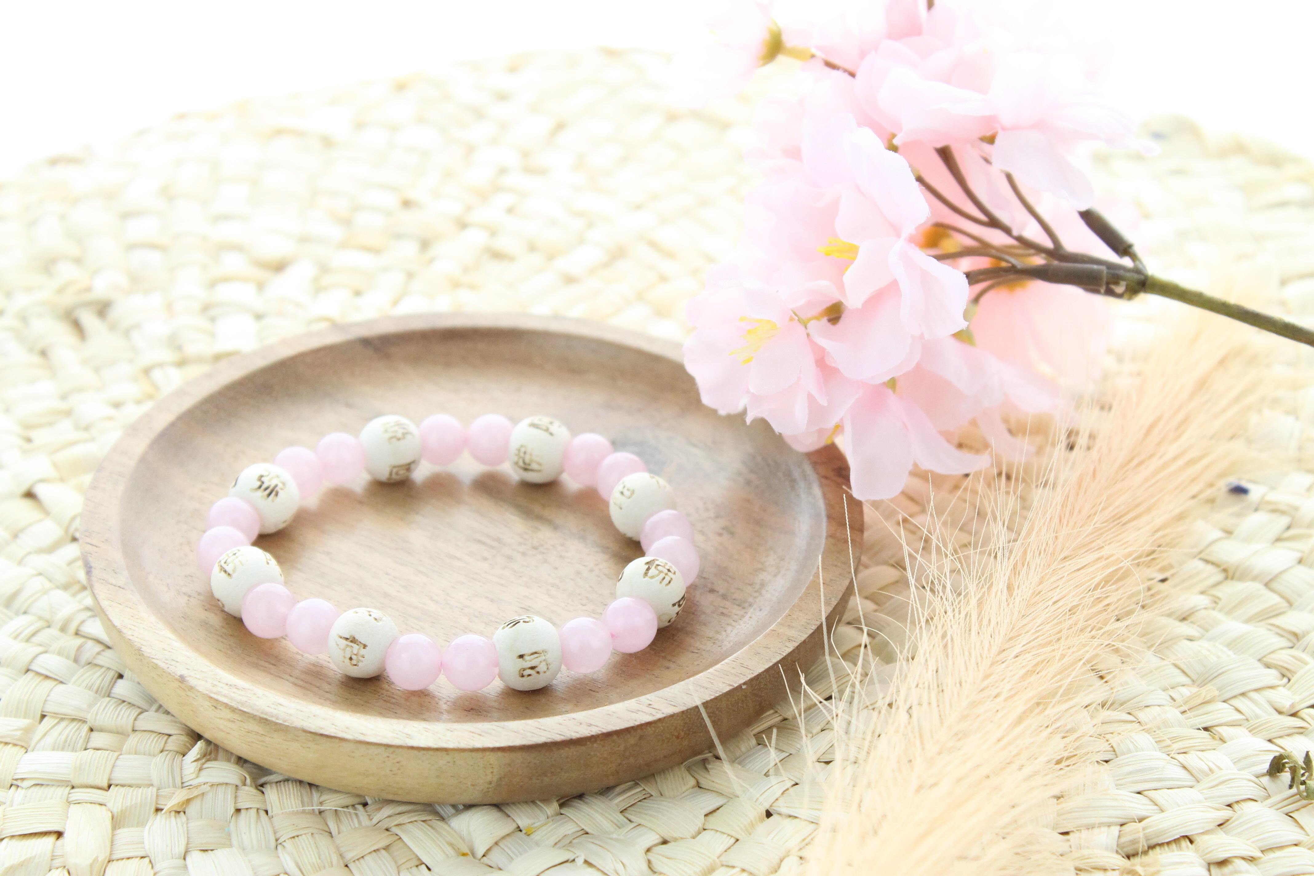 Bracelet quartz rose & perles bois