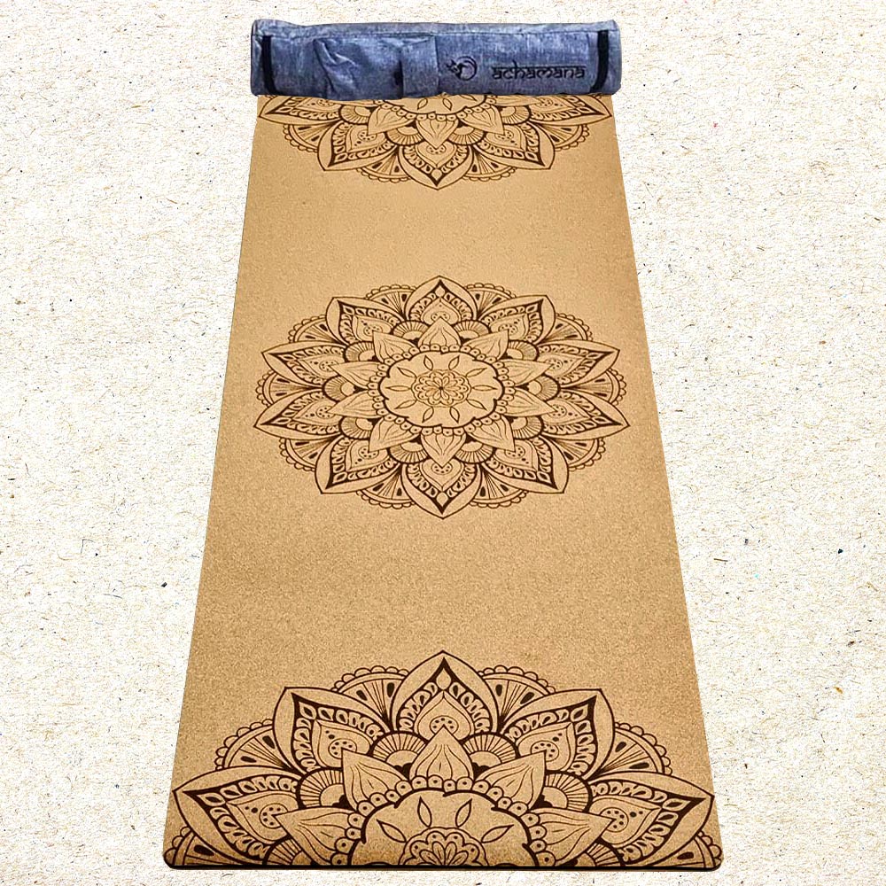 Tapis de yoga liège mandala 3 plis 6 mm